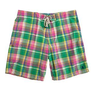 Polo Ralph Lauren Preppy Plaid Swim Trunks Board Shorts NWT Mens 38 Swimsuit